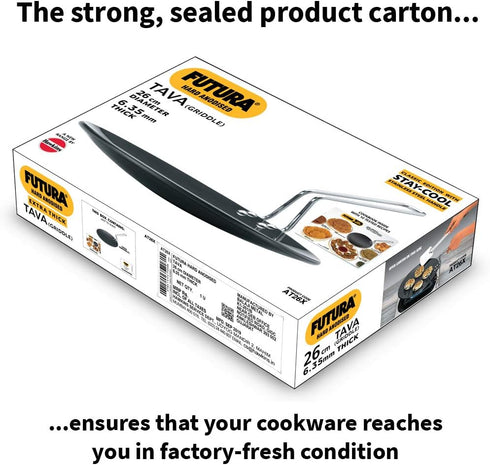 Hawkins Futura 26 cm Tava, Hard Anodised Tawa with Stainless Steel Handle, Extra Thick Tawa, Black (AT26X)...