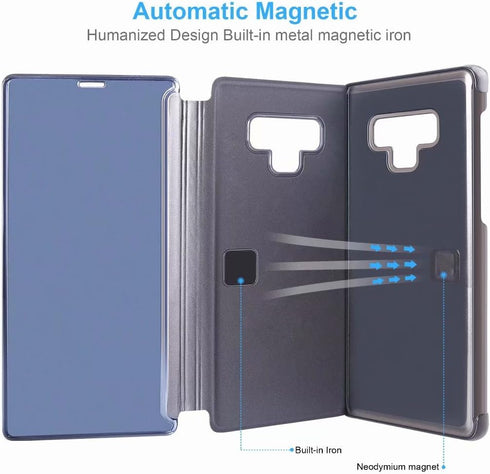Omorro Case for Galaxy Note 9 Luxury Clear View Electroplate Mirror Makeup Design Flip Wallet 360 Full Body Built-in Screen Protection Slim Hard M...