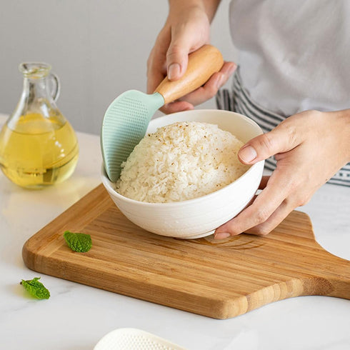 MAGICLULU Silicone Rice Spoon Kitchen Utensils Cooking Ladle Wooden Rice Paddle Rice Spatula Korean Rice Paddle Rice Serving Spoon Scoop Reusable ...