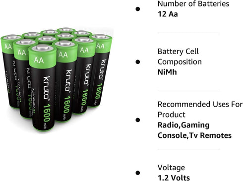 Solar Lights Batteries AA 1600mah High Capacity 1.2V Ni-MH Rechargeable AA Solar Battery for Outdoor Solar Lights, Battery String Lights, TV Remot...
