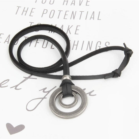 JczR.Y Leather Necklace for Men Double Circle Rings Leather Rope Pendant Necklace Punk Leather Chain Disc Ring Necklace Vintage Jewelry Gift...