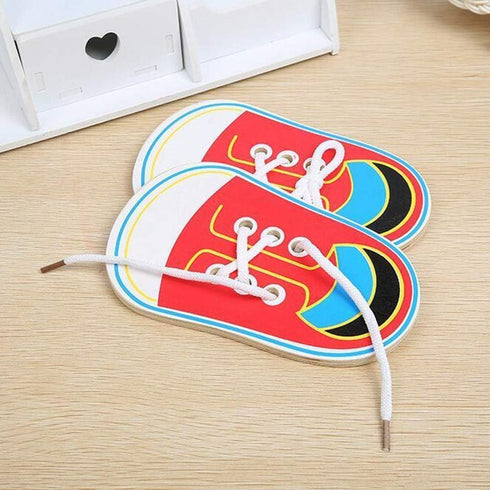 Red Wooden Learn to Tie Your Own Shoes Threading Lacing Shoes Training Early Learning Kits for Kids | Threading Lacing Shoes Training Board Kids E...