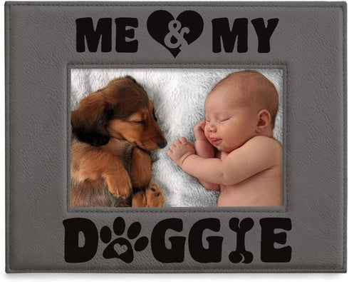 KATE POSH - Me & My Doggie Engraved Leather Picture Frame - Dog Lover, Puppy and Baby Gifts. My Best Friend, Dog Mom (5x7-Horizontal)...