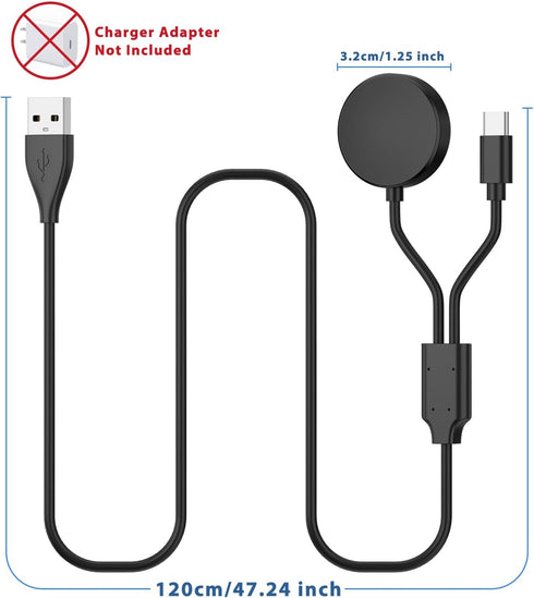 2 in 1 Samsung Watch Charger Cable Wireless Magnetic Charging Dock Compatible with Samsung Galaxy Watch 6 Classic/6/5 Pro/5/4 Classic/4/3/Active 2...
