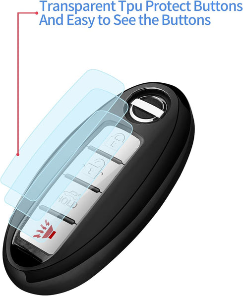 Compatible with Nissan Key Fob Cover with Leather Keychain Soft TPU 360 Degree Protection Key Case for Altima Maxima Rogue Armada Pathfinder Smart...