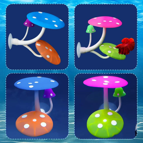 5 pcs Betta Mushroom Hammock + Leaf Pads Fish Tank Silicone Soft Aquarium Fish Playing Pads with Suction Cup Aquarium Ornament Fish Tank Decoratio...