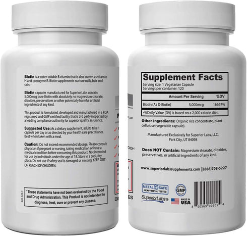 Superior Labs – Best Natural Biotin NonGMO Supplement – for Luscious Longer Hair and Lashes – Stronger Nails – Healthy Skin – Energy Booster – Hea...