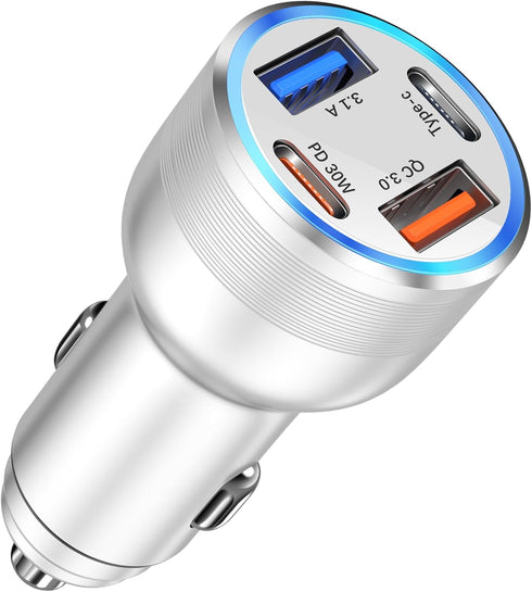 USB C Car Charger, Bangfun 65W 4 Port Dual 12V USB C & USB A Car Charger Cigarette Lighter Adapter QC/PD 30W Fast Charge Car Phone Charger for iPh...