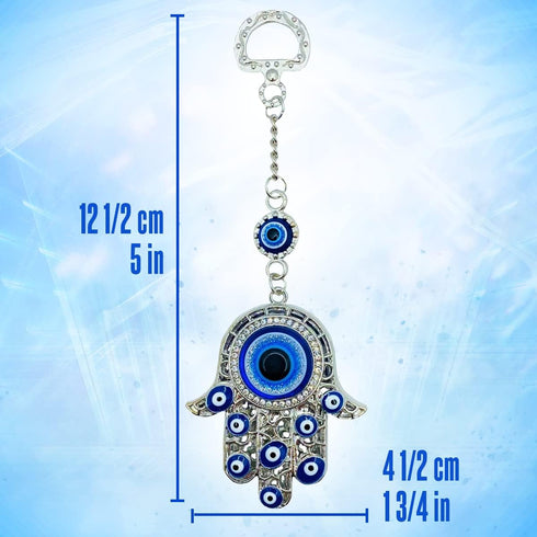 LUCKBOOSTIUM Hamsa Hand Amulet Pendant w/Crystal Rhinestones - Blue, White & Black Evil Eye Car Hanging Ornament - Rear View Mirror Accessories - ...
