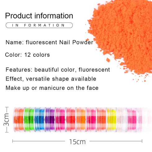 Major Dijit Neon Phosphor Pigment Powder Set Fluorescent Nail Glitter Eye Powder Manicure Decoration Nail Art Dust Pigment Paillettes (C)...