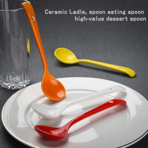 Ceramic Dessert Spoon Long Handle Dinner Spoons Set of 4 Korean Porcelain Spoons for Eating Dessert Appetizers Cereal (Multi-color)...