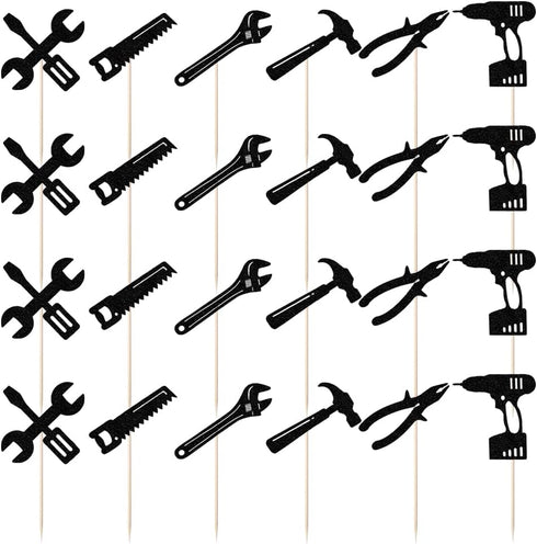 24PCS Tools Cupcake Topper?Wrench Hammer Drill Pliers Handsaw Tape Measure Screwdriver Construction Tools Cake Decorating?Boys Men Birthday Cake d...