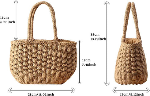 Gets Straw Bags for Women Hand-woven Small Hobo Bag Round Handle Ring Tote...