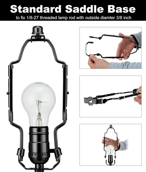 8 9 10 inch Adjustable Lamp Shade Harp Holder Kit for Table and Floor Lamps, Heavy Duty Lamp Shade Bracket with 3/8 Standard Saddle, E26 Light Bas...