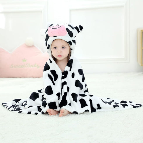 MICHLEY Baby Hooded Swaddling Blanket for Boys Girls, Animal Face Toddler Fall Winter Throw Blankets 0-3 Years(Cow)...
