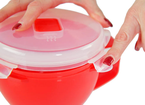 Home-X Microwave Soup Mugs with Lid- Set of 2, Microwave Soup Bowls with Handle and Vented Lid, BPA Free Dishwasher Safe, 32oz Capacity, Set of 2,...