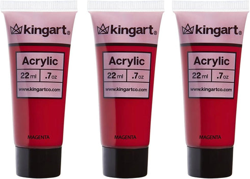 KINGART 500-113 PRO Artist Quality MAGENTA Acrylic Paint, 22ml (0.74oz) Tubes, 3 Pack - Set (66ml Total), Magenta Red...