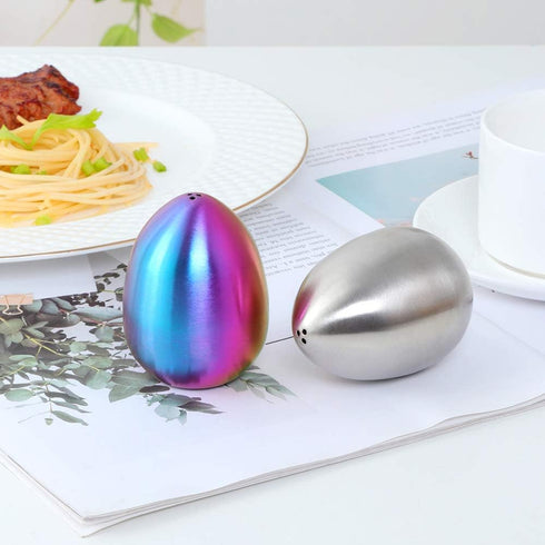 Egg Spice Jar, 2 PCS Stainless Steel Pepper Shaker, Salt Pot by Buy THINGS!(Silver+Rainbow)...