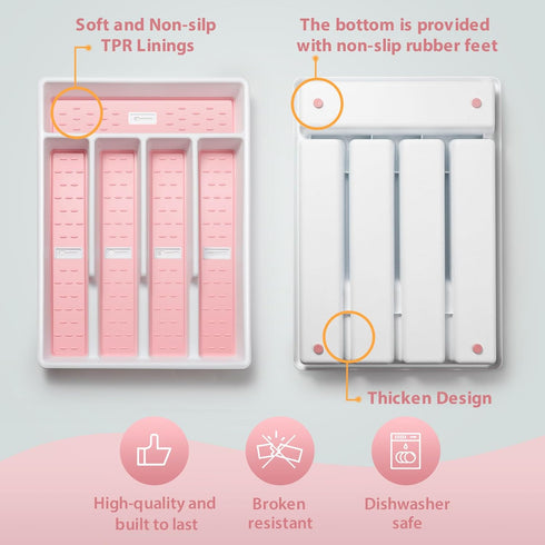 Silverware Organizer with Icons?Plastic Cutlery silverware Tray for Drawer?Utensil Flatware Tableware Organizer for Kitchen with Non-slip TPR,Fits...