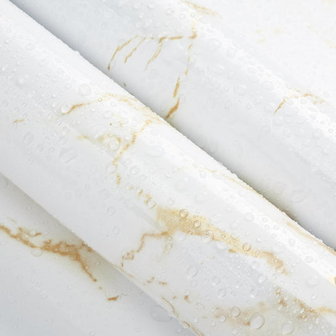 White Marble Contact Paper Glossy Marble Peel and Stick Wallpaper Yellow Marble Grain Self Adhesive Wallpaper DIY Removable Contact Paper Waterpro...