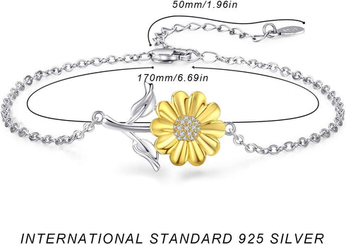 Cuoka Sunflower Bracelet/Anklet 925 Sterling Silver Sunflower Jewelry Sunflower Mother Day Gift Summer Jewelry For Women with Box...