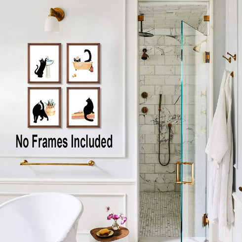 LHIUEM Black Cat Bathroom Decor, Funny Bathroom Wall Art Set of 4(8"X10",unframed) Modern Animals Kitty Pictures, Kitten Bathing Canvas Poster cat...