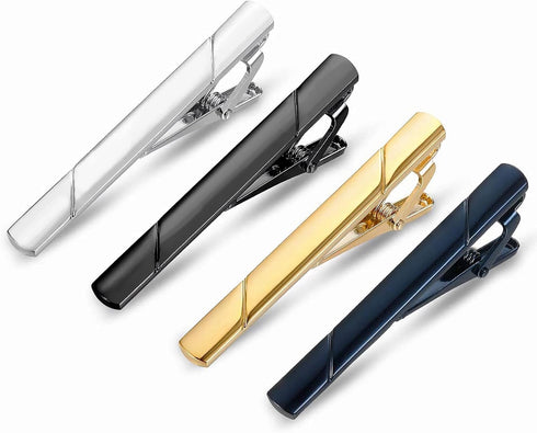 Roctee 4Pcs Tie Clips For Men Skinny Ties, Men's Tie Bars Set For Slim Ties, Silver Gold Clip Tie For Short Neckties, Classic Men's Tie Clasp Acce...