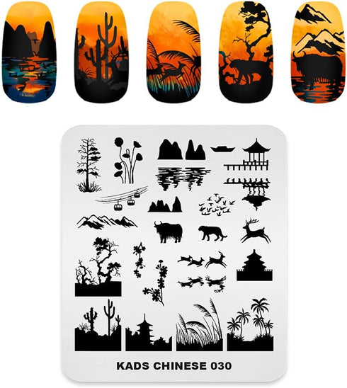 Nail Stamping Plate Stainless Steel Nail Plates Template Nail Polish Stamping Landscape Image Transfer Stencil Manicure Printing Design (CN030)...