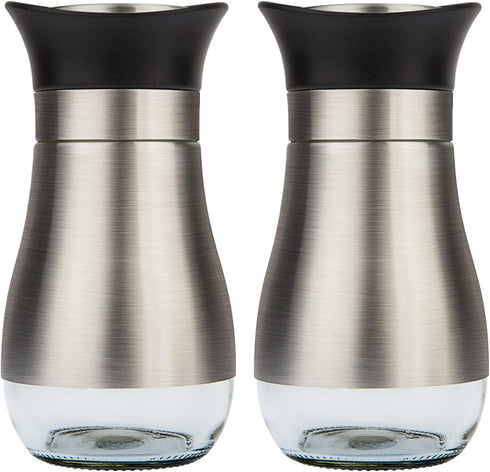 Evelyne 2-Piece Set Salt & Pepper Glass Shaker Stainless Steel Cover with Tray...