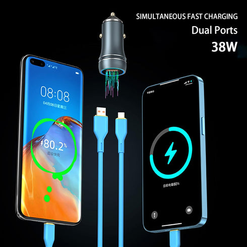 USB C Car Fast Charger Light up USB Cigarette Lighter Dual Ports Fast Charging Adapter Compatible with iPhone 14 13/ Samsung S23 S22 and More...