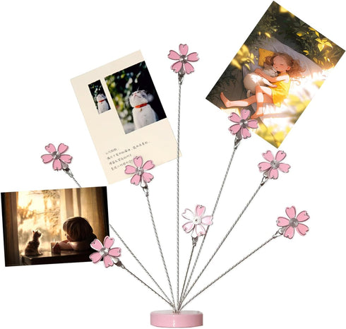 8-Branch Family Tree Picture Frame Holder, Card Photo Clips Holder Desk Stand for Memo Paper Note Photo Christmas Wedding Card Display (Cherry Blo...