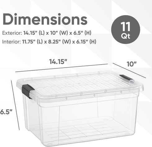 Superio Clear Plastic Storage Bin with Lid, 11 Qt, Non-Toxic, BPA Free, Odor Free, Organizer Storage Box, Stackable Plastic Tote for Home, Garage,...