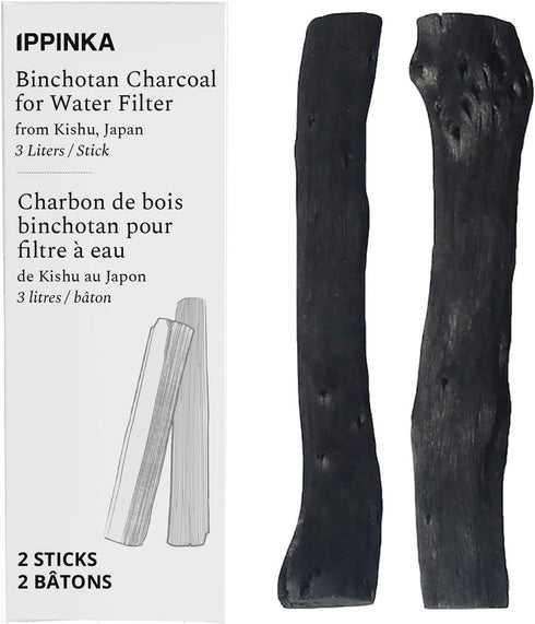 IPPINKA Binchotan Charcoal Water Purifier from Kishu, Japan - 2 Sticks, Each Filters 3 Liters - Reduces Hardness, Absorbs Odor...