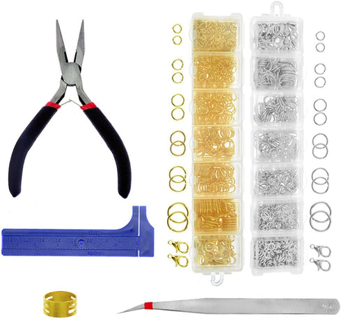 BIGTEDDY - 1388pcs Open Jump Rings and Lobster Clasps for Beginner Jewelry Repair Bead Making Findings Starter Kit Set with Plier Tweezer Caliper ...