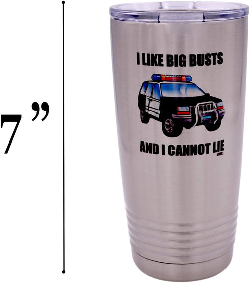 Rogue River Tactical Funny Police Officer Large 20 Ounce Travel Tumbler Mug Cup with Lid I Like Big Busts Thin Blue Line PD Gift...