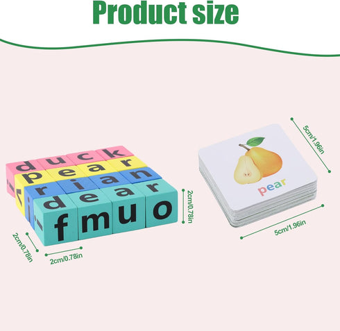 Wooden Blocks Spelling Game, Matching Letter Game Alphabet Learning Crossword Puzzle with Reading Wooden Blocks Sight Flash Cards Storage Bag Word...
