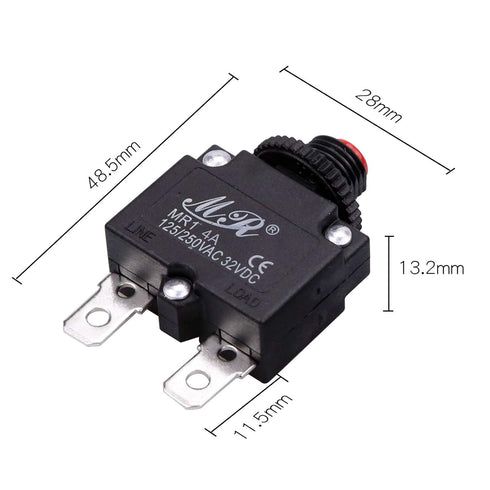 4 Amps Thermal Circuit Breakers, 125/250V AC 32V DC Push Button Manual Reset Overload Protector Circuit Breaker Switch 4A 5 Pack...