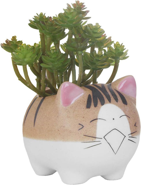 VanEnjoy 4.7 inch Large Version Cat Succlent Pots Cat Pot, with Drainage Hole, Flower Pot, Handmade Ceramic Ornaments Cat Gifts for Cat Lovers Off...