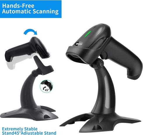 Bluetooth Barcode Scanner with Stand,Alacrity 1D Hands-Free Automatic Scanning 3-in-1 Connections Bluetooth&USB Wired&2.4GHz Wireless Barcode Read...
