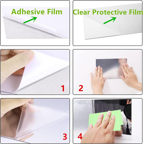 4 Pieces Flexible Cut to Size Mirror Sheet 6" x 9", Self Adhesive Non Glass Mirror Stickers PETG Plastic Mirror...