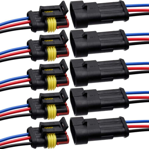 3 Pin Connector Waterproof Connector,Male and Female Way 16 AWG Wire Suitable for car Truck, Boat and Other Wire Connection (5 kit)...