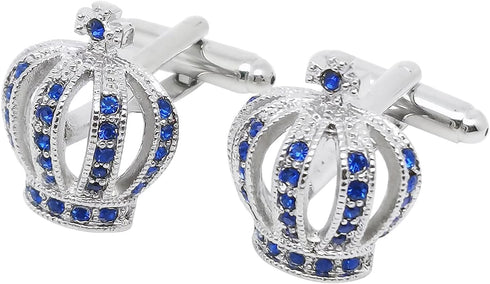 Royal Crown Blue Crystal Cuff Links for Men Lady in Gift Box Unisex Cufflinks for Business Wedding Anniversary Dress...