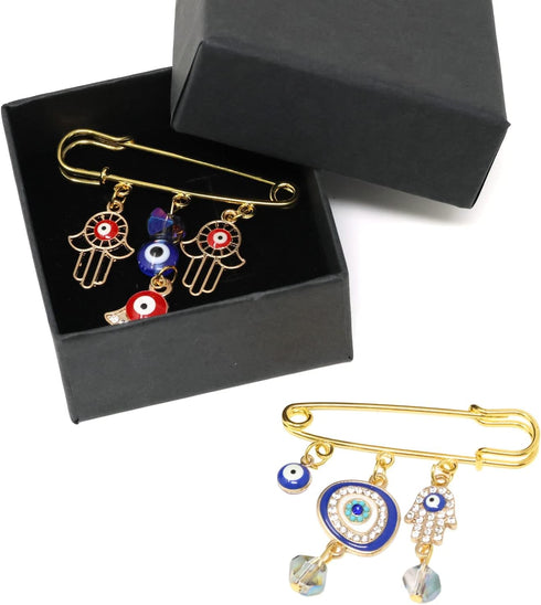 Honbay 2PCS Enamel Evil Eye Brooch Pins Safety Pins Rhinestones Lapel Pins with Tassel - 2 Style...