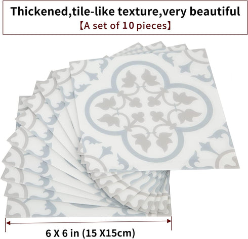 Blue & White 10pcs Acrylic Tile Stickers, 6x6in Peel and Stick Backsplash Tile, Bathroom & Kitchen Wall Decals, Easy to Apply Just Peel & Stick fo...