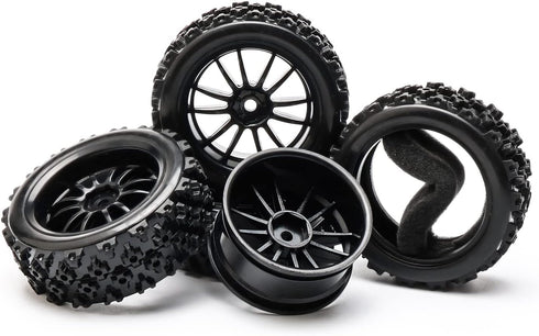 JIUWU 4pcs RC 1:10 Rubber Tires Car Crossing Wheels Rims Hex 12MM Black...