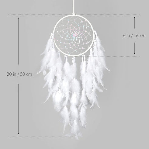 Dremisland White Feathers Dream Catcher Wall Hanging Elegant Wall Art Room Decoration for Windows Balcony Bedroom Wedding Party Gift for Girls and...