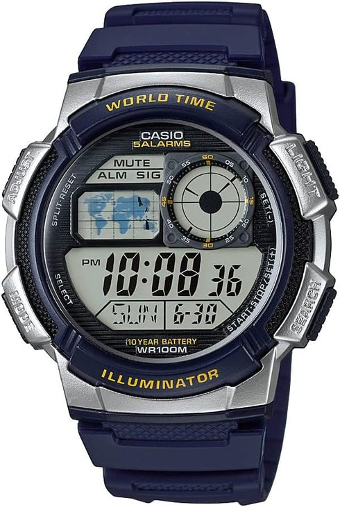 Casio AE1000W Series | Men’s Digital Watch | 100M WR | Multi Alarms | 100 SEC Stopwatch | Countdown Timer | World Map for World Time | LED Light |...