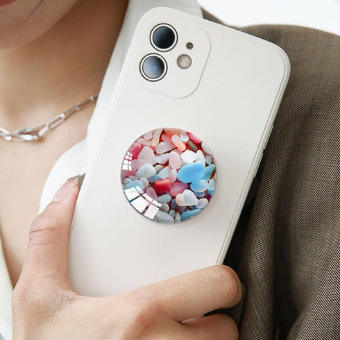 Translucent Clear Phone Grip with Expanding Kickstand,Cell Phone Collapsible Stand Pink Blue White Stone Design for Smartphones...