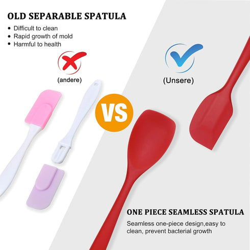 Silicone Spatula Set, Rubber Cooking Utensil Set 4-Piece, Heat Resistant Seamless Turner Spatulas for Nonstick Cookware, Dishwasher Safe, Red...