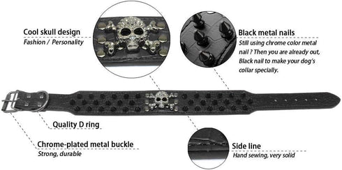 Studded Dog Collar, 2" Leather Spiked Dog Collar for Medium Large Dogs Pit Bull Mastiff Bully Boxer (L:19-22 inch, Pink-3)...